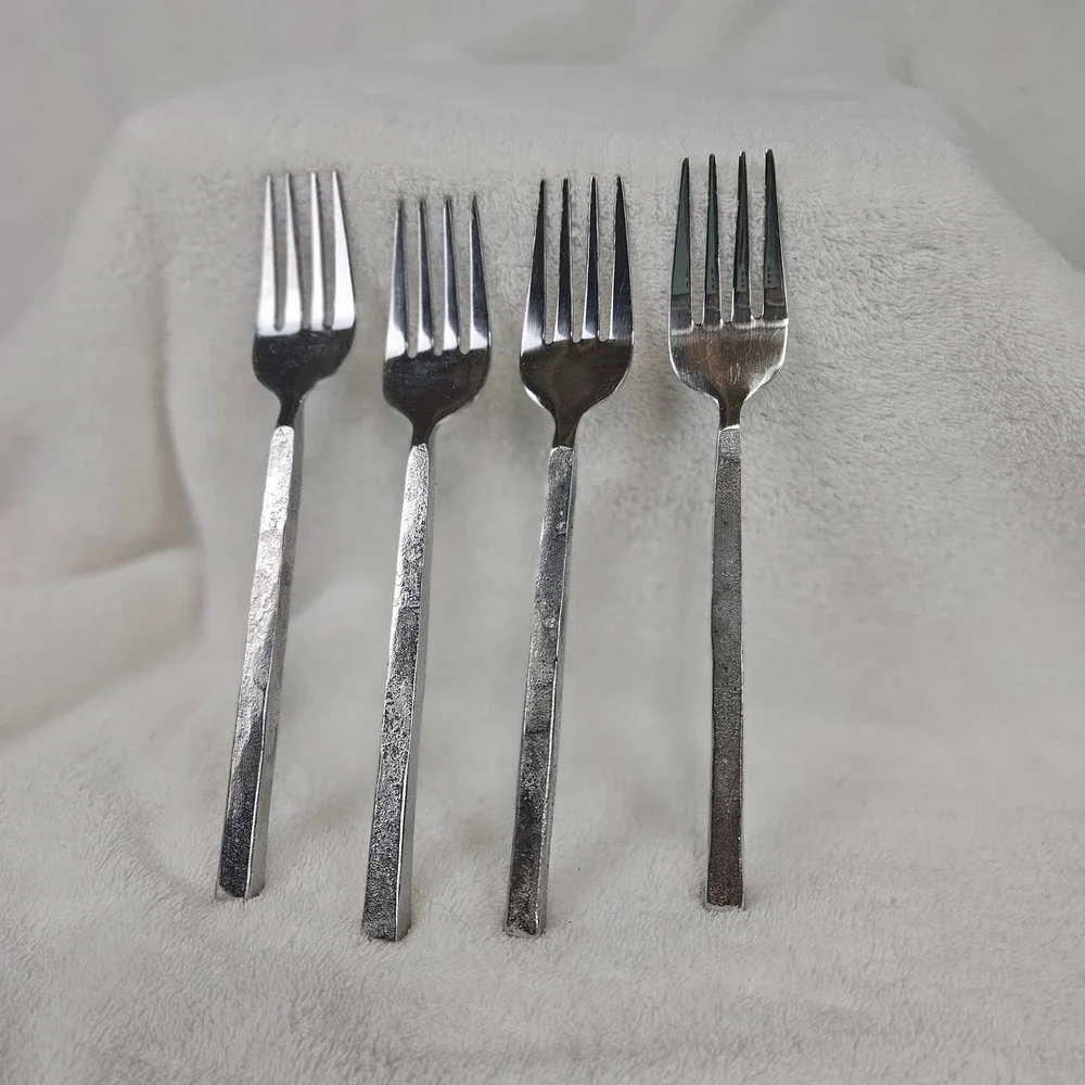 Vintage look Hammered Stainless Steel Salad Forks Rustic Industrial Modern 4